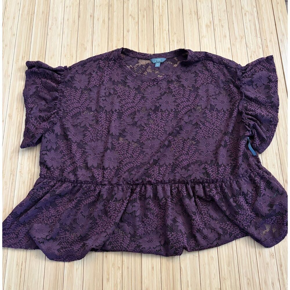 Terra & Sky Dark Purple Lace Peplum Top Women’s 2X
